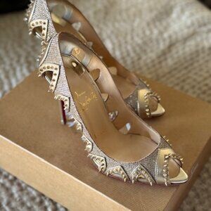 Sexy and Stunning gold spike Christian Louboutin Stilettos peep toe